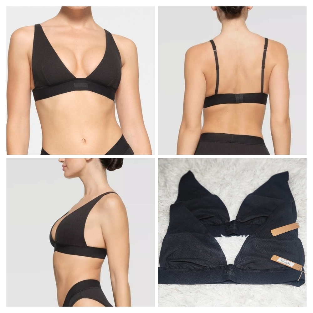 2pcs SKIMS COTTON RIB PLUNGE BRALETTE SOOT